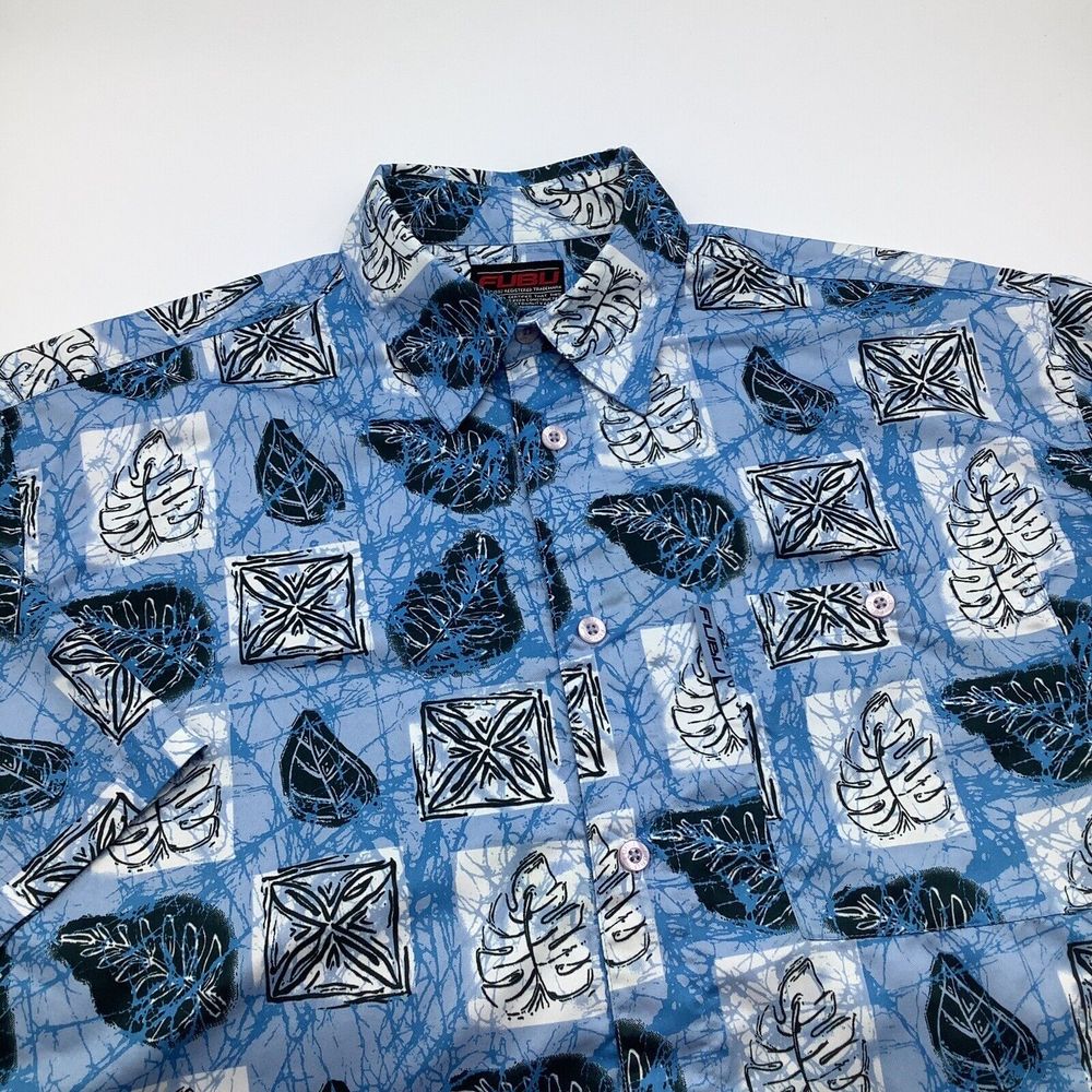 FUBU Mens Short Sleeve Button‎ Up Shirt Blue Size Large